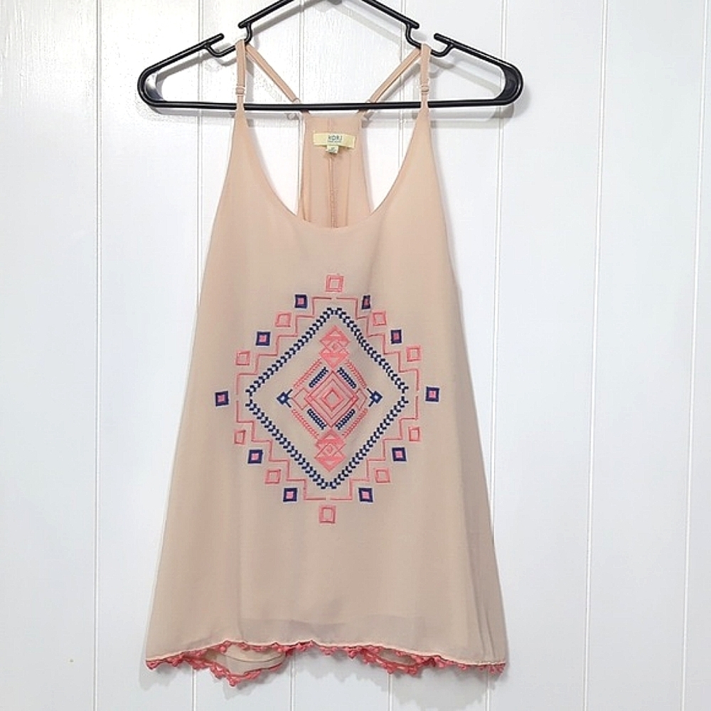 ❤️5/$25 Cute Kori Spaghetti Strap Top Embroidery Top